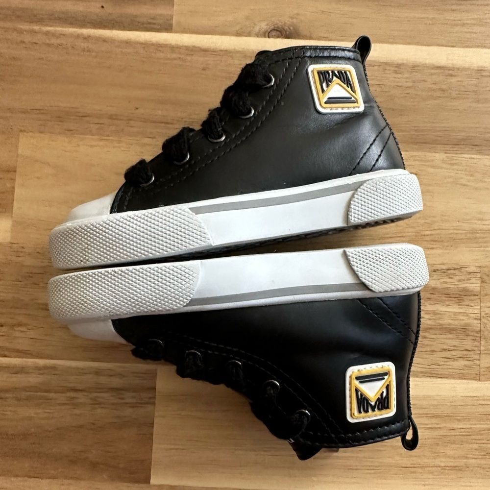 Prada Vitello Soft Black Leather High Top Sneakers Shoes Baby Toddler size 7 - Picture 4 of 7